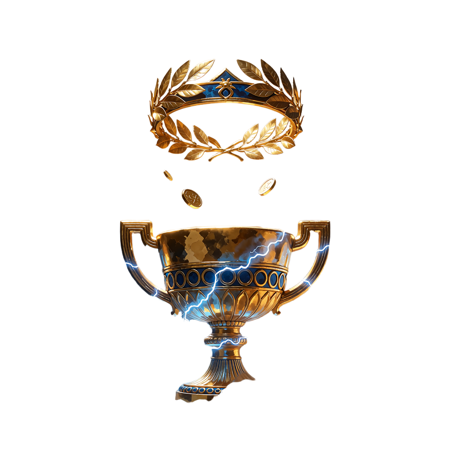 Złota laurowa korona nad zdobionym pucharem - symbol programu VIP Path of the Demi-Gods w Hercules Casino